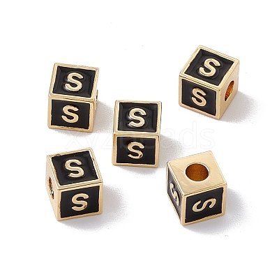 Rack Plating Brass Enamel Beads KK-B060-04G-01S-1