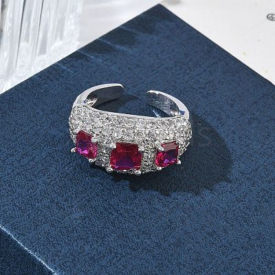 Brass Micro Pave Cubic Zirconia Cuff Open Rings for Women RJEW-L343-13P-06-1