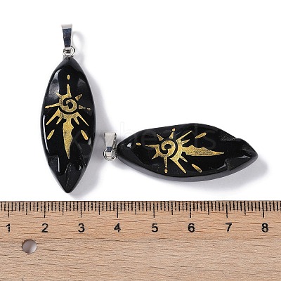 Natural Obsidian Gold Sun Pattern Pendants G-L524-14P-02-1