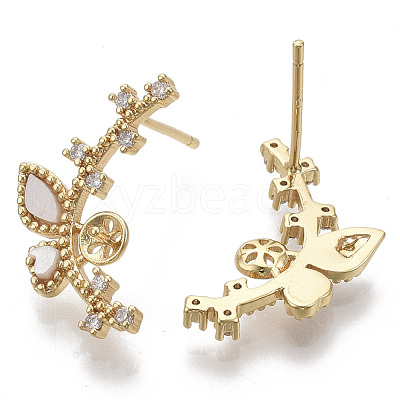 Brass Micro Pave Clear Cubic Zirconia Stud Earring Findings KK-N230-03-NF-1