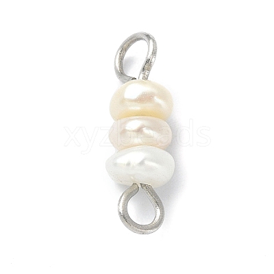 Natural Cultured Freshwater Pearl Connector Charms PALLOY-JF02264-01-1