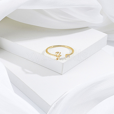 1Pc Letter Brass Rhinestone Open Cuff Rings for Women AJEW-LP0004-47Y-G-1
