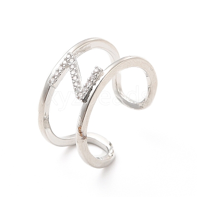 Clear Cubic Zirconia Initial Letter Open Cuff Ring RJEW-A012-01P-Z-1