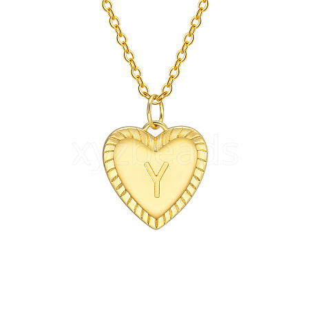 Golden Tone Brass Cable Chain Letter Heart Pendant Necklaces for Women PW-WG67FD6-25-1