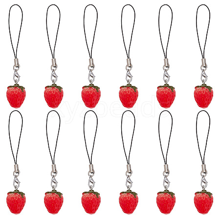 Cute Strawberry Decoration Nylon Phone Charms Strap HJEW-PH01742-1