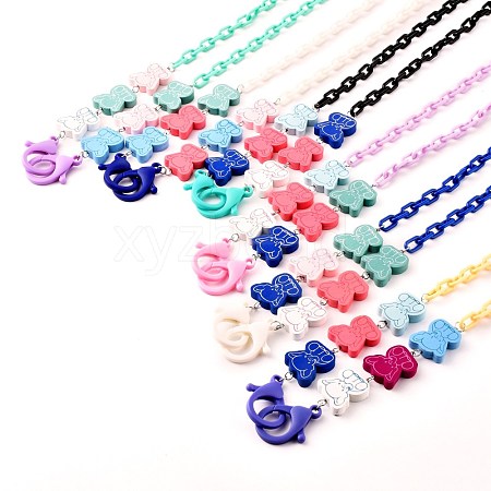 Printed Elephant Natural Dyed Wood Beaded Necklaces NJEW-JN03527-1