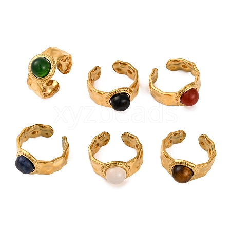 Round Natural Mixed Stone Finger Rings RJEW-Q822-03G-1