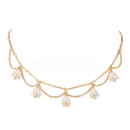 Shell Pearl & Acrylic Flower Bib Pendant Necklaces X1-NJEW-TA00169-1