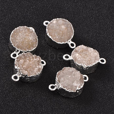 Flat Round Plated Natural Druzy Quartz Links connectors G-P090-15-1