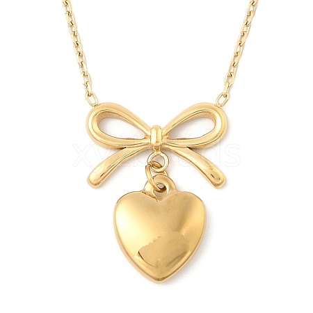 Ion Plating(IP) 304 Stainless Steel Bowknot & Heart Pendant Cable Chain Necklaces for Women NJEW-F328-10G-1