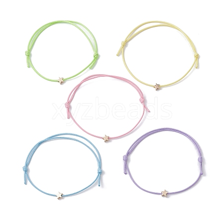 5Pcs 5 Colors Brass Star Braided Bead Bracelet BJEW-JB09737-04S-1