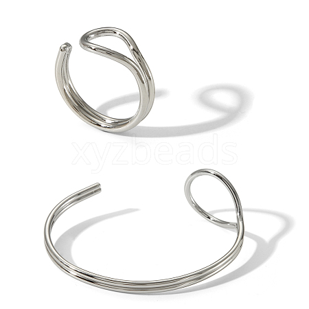 Stylish Stainless Steel Cuff Bangle & Ring Set for Women's Summer Accessories WU8942-4-1