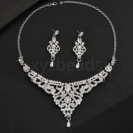 Brass Rhinestone Pendant Necklaces & Earring Sets for Women WG00284-05-1