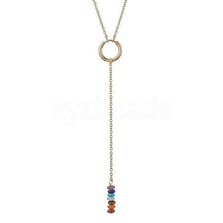 Natural & Synthetic Mixed Gemstone Rondelle Lariat Necklaces NJEW-JN04640-1