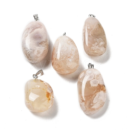 Natural Cherry Blossom Agate Pendants G-P525-01P-01-1