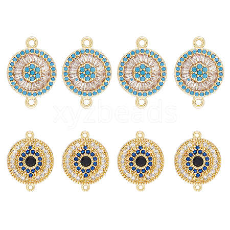 DICOSMETIC 8Pcs 2 Styles Brass Pave Clear & Deep Sky Blue Cubic Zirconia Connector Charms KK-DC0003-42-1