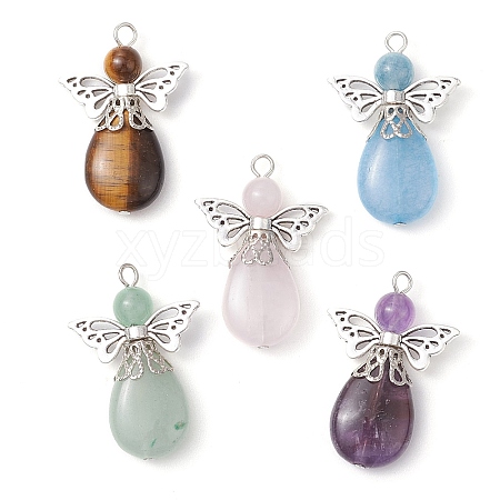 Natural Green Aventurine/Amethyst/Rose Quartz/Tiger Eye/Quartz Pendants PALLOY-JF03187-1