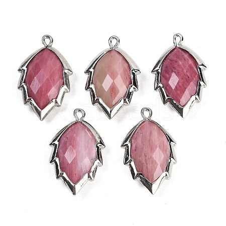 Natural Rhodonite Faceted Leaf Pendants G-I375-04P-12-1