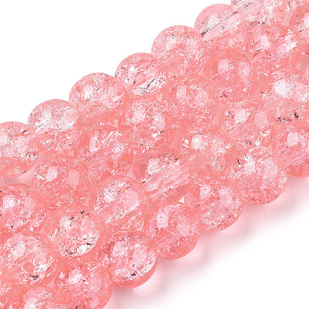 1Strand Salmon Transparent Crackle Glass Round Beads Strands X-CCG-Q001-8mm-03-1