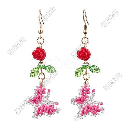 Glass Seed Beads Butterfly Dangle Earrings EJEW-FS00094-1