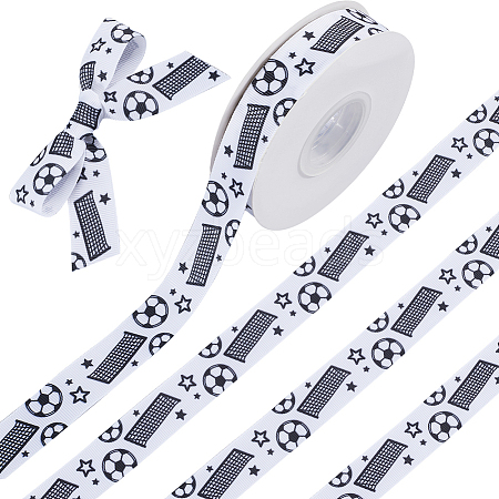 25 Yards Sport Ball Theme Printed Polyester Grosgrain Ribbon OCOR-WH20002-03A-03-1