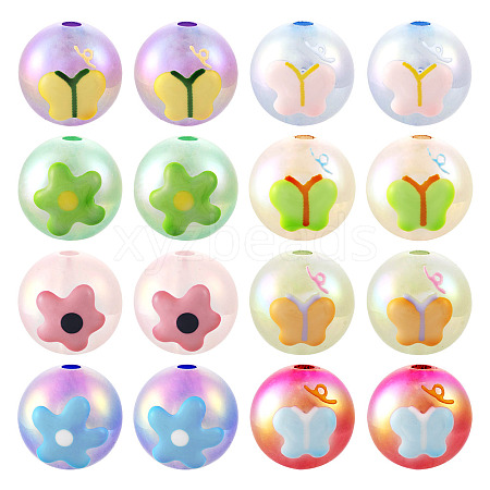 16Pcs 8 Styles UV Plating Rainbow Iridescent Acrylic Beads PACR-TA0001-07-1