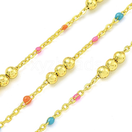 Brass Enamel Round Beaded Link Chain CHC-G022-07G-17-1