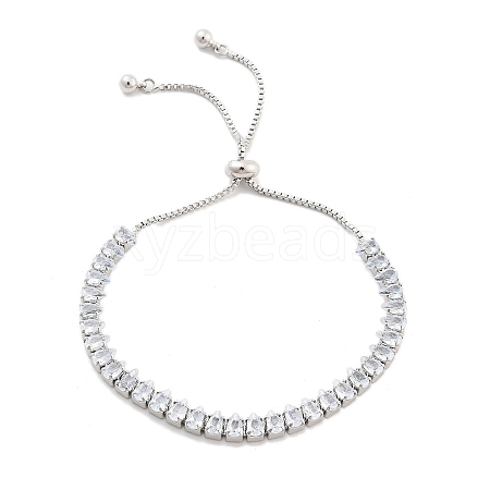 Brass Pave Clear Cubic Zirconia Teardrop Box Chain Slider Bracelets BJEW-B094-07P-1