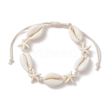 Natural Shell & Synthetic Turquoise Starfish Braided Bead Bracelets BJEW-JB10081-1