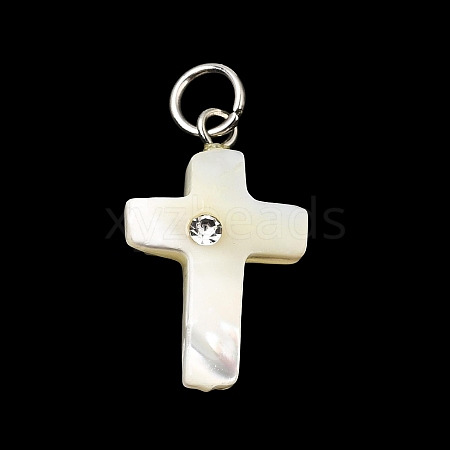 Natural White Shell & Crystal Rhinestone Pendants SH-CBAC52B-01D-1
