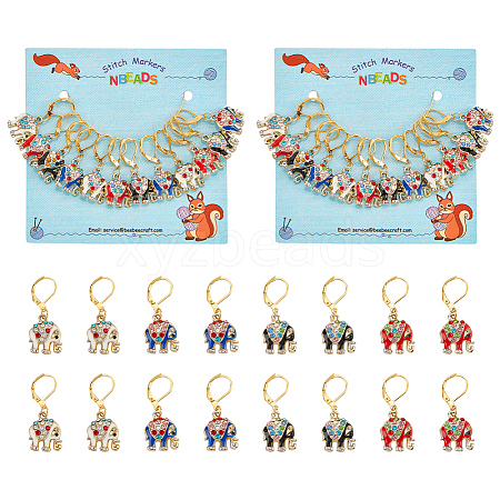 12Pcs 4 Colors Alloy Rhinestone Enamel Elephant Charms Locking Stitch Markers HJEW-PH01643-1