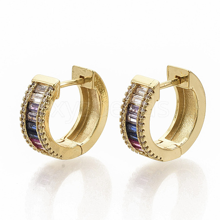 Brass Micro Pave Colorful Cubic Zirconia Hoop Earrings EJEW-S208-063-1