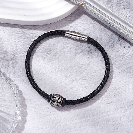 Braided Leather Cord Bracelets BJEW-JB11387-01-1