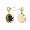 Brass & Tiger-Eye Stud Earring Findings KK-N258-17G-2