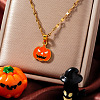 Stainless Steel Enamel Halloween Pumpkin Pendant Dapped Chain Necklaces BZ8585-1