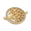 Rack Plating Brass Clear Cubic Zirconia Flat Round with Tree Connector Charms KK-A234-032G-2