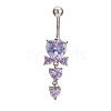 Brass Cubic Zirconia Triple Heart Dangle Belly Rings WG1E1E8-01-2