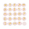 Brass Elder Futhark Alphabet Engraved Symbol Flat Round Natural Rose Quartz Rune Stones G-I373-01G-1