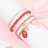 4Pcs 4 Style Evil Eye Valentine's Theme Alloy Enamel & Polycotton(Polyester Cotton) Tassel Charm Bracelets Set BJEW-JB09618-03-2