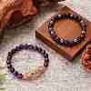 2Pcs 2 Style Dyed & Heated Natural Tiger Eye & Gemstone Stretch Bracelets Set BJEW-SW00091-4