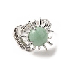 Natural Green Aventurine Sun & Moon Open Cuff Rings RJEW-K241-01P-09-2