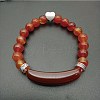 Fashionable crystal tiger eye hand bracelet with red agate heart pendant. VB4000-2-1