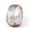 Irregular Natural Pearl Cuff Ring with Rhinestone RJEW-D077-10G-2