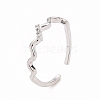 Clear Cubic Zirconia Wave Open Cuff Ring RJEW-B028-17P-1