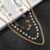 304 Stainless Steel & Colorful Natural Stone Chip & Imitation Pearl 3 Layer Necklaces for Women NJEW-Z061-07G-2