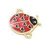 Brass Red and Black Enamel Heart Ladybug Links KK-I379-06G-2