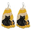 Boho Seed Bead Halloween Black Cat Tassel Earrings EJEW-Q380-05-1