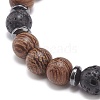 Natural Lava Rock & Wood Beaded Stretch Bracelet BJEW-JB08535-02-6