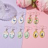 Golden Alloy Enamel Oval Dangle Earring EJEW-JE05711-2