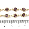 Brass Purple Cubic Zirconia Flat Round Link Chain Long Necklaces NJEW-C070-01B-G-3